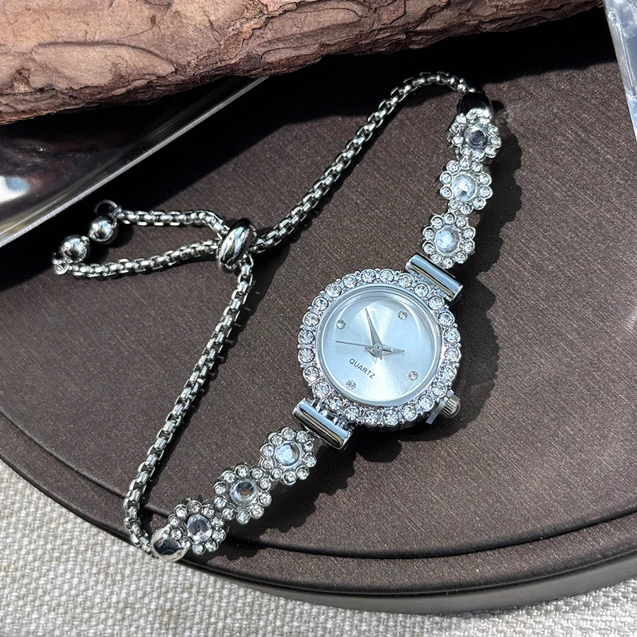 Conjunto de reloj de pulsera de Calcedonia de comercio exterior con luz de diamante, reloj de cuarzo de lujo en vivo, nuevo reloj de mujer con diamantes