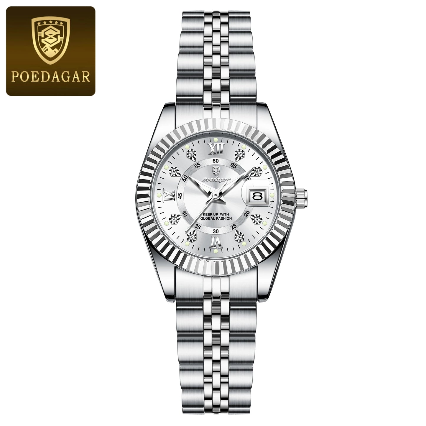 POEDAGAR, relojes de lujo para mujer, Reloj de pulsera resistente al agua con fecha luminosa para mujer, Reloj de cuarzo elegante de acero inoxidable para mujer, Reloj