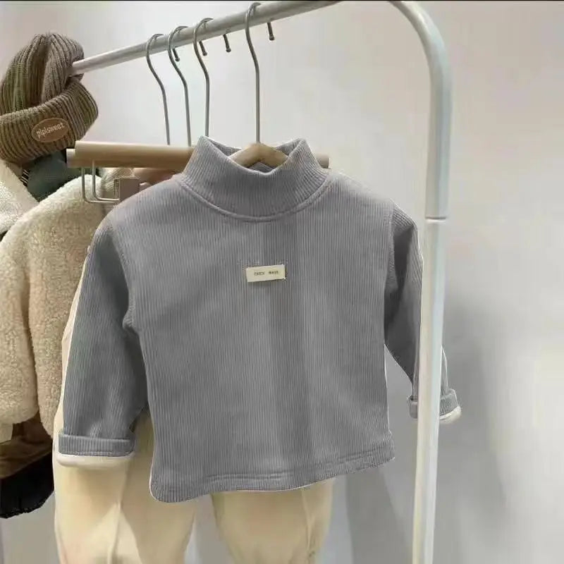 Jersey de cuello medio alto para otoño e invierno para niños, camisa inferior de manga larga, ropa para niños y niñas, Tops