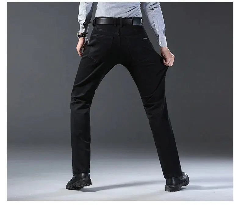 Wthinlee, nuevos pantalones vaqueros de negocios para hombres, pantalones vaqueros informales rectos elásticos a la moda, pantalones vaqueros clásicos azules y negros para trabajo, ropa de marca masculina