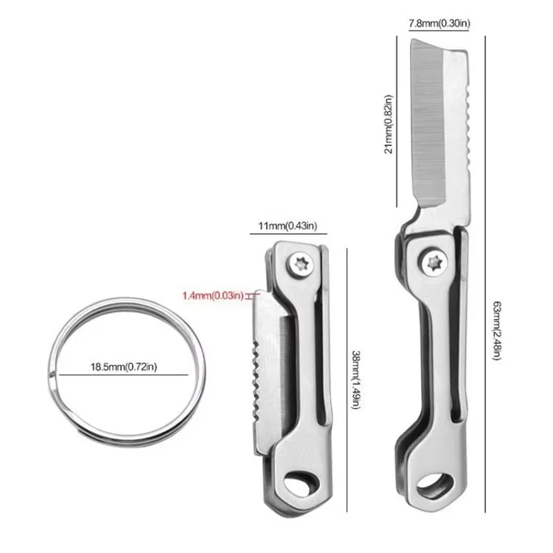 Suministros para acampar al aire libre, cuchillo plegable de acero inoxidable, Mini llavero de cabeza cuadrada, colgante, cuchillo de bolsillo portátil, herramientas de senderismo, 1 ud.