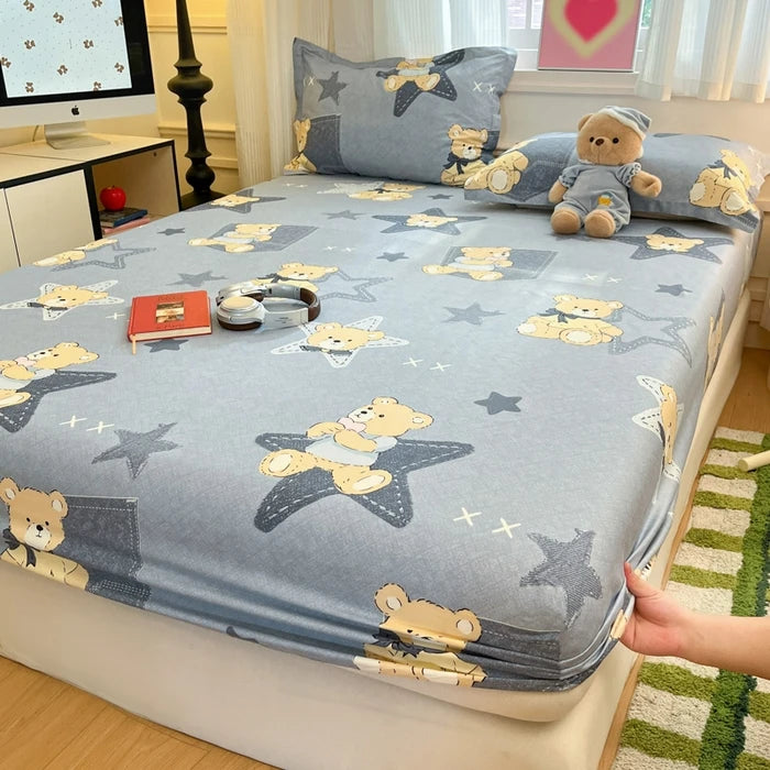 Juego de sábanas ajustadas de algodón 100% puro con funda de almohada, funda de cama con estampado de flores, sábanas individuales/Queen/King Size