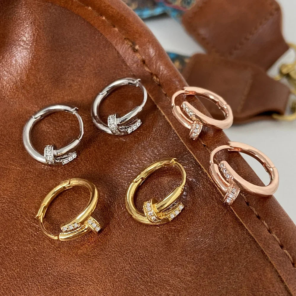Pendientes redondos de aro para mujer, Plata de Ley 925 auténtica con circonita, joyería fina minimalista de moda, accesorios de herramientas brillantes