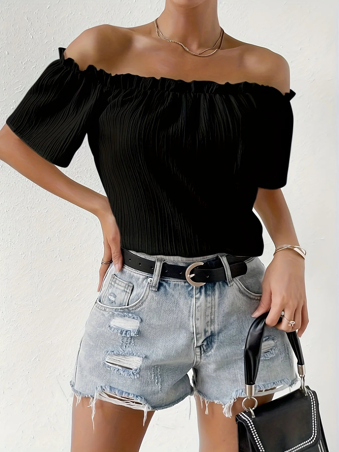 Camisa elegante sin tirantes de verano para mujer, blusas informales de gasa lisas para oficina, Tops con hombros descubiertos a la moda