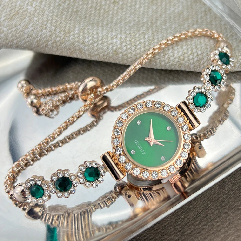 Conjunto de reloj de pulsera de Calcedonia de comercio exterior con luz de diamante, reloj de cuarzo de lujo en vivo, nuevo reloj de mujer con diamantes