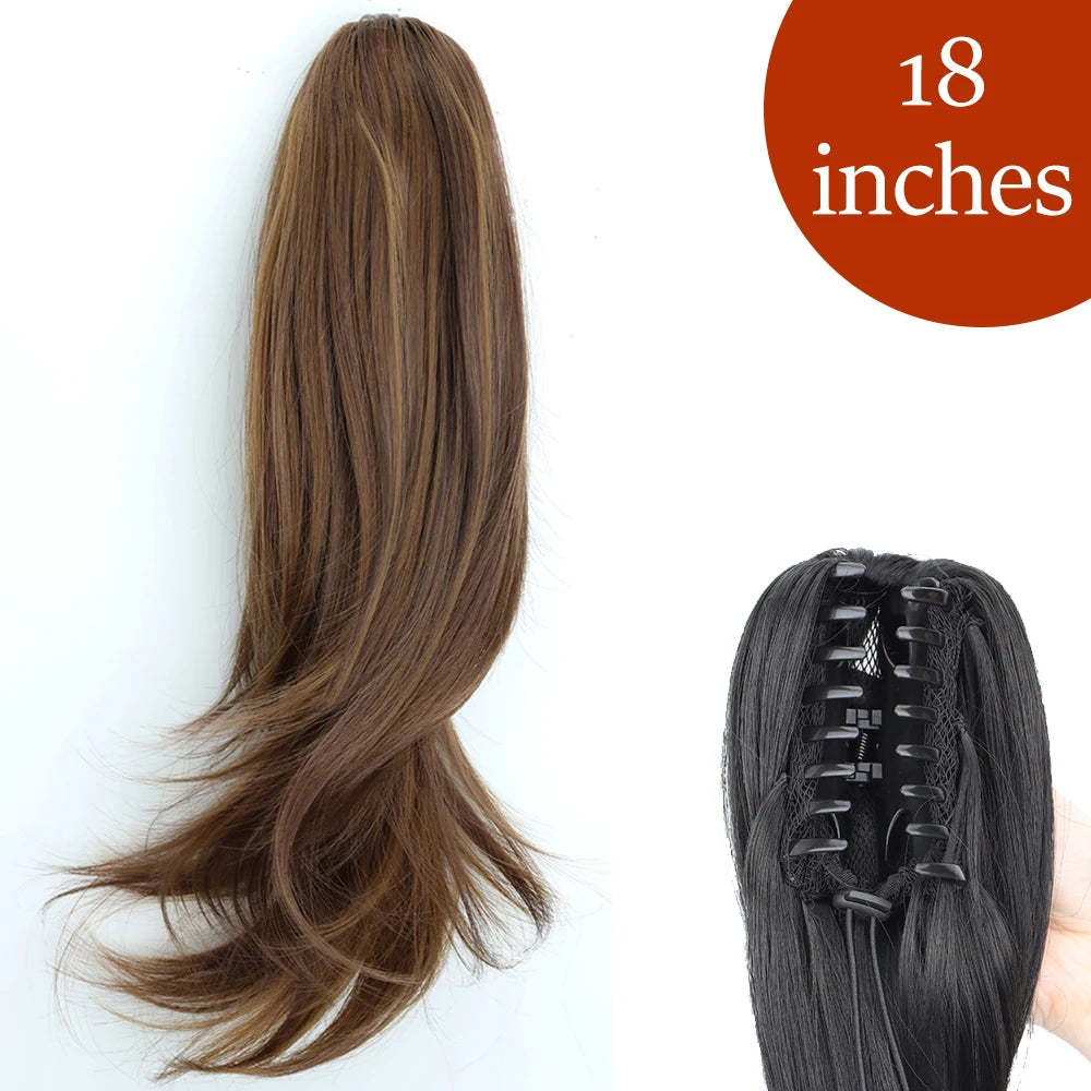 Extensiones de cabello de cola de caballo con Clip de garra larga y recta sintética, pieza de cabello de cola de caballo resistente al calor de 24 pulgadas para mujer, fiesta diaria