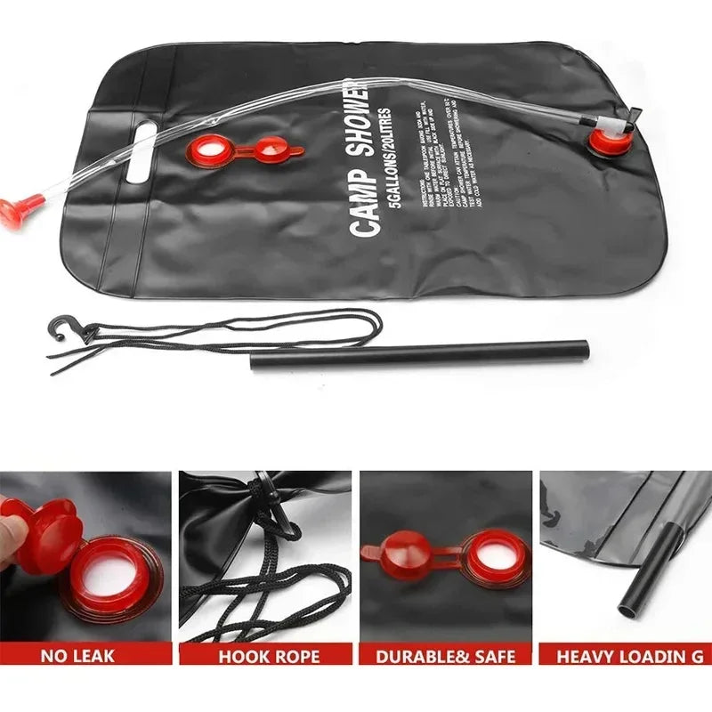 Bolsas de ducha para exteriores, bolsa de ducha Solar plegable, bolsa de agua para baño al aire libre, bolsas de ducha de agua calentadas compactas para acampar, 20/40L, 1 ud.