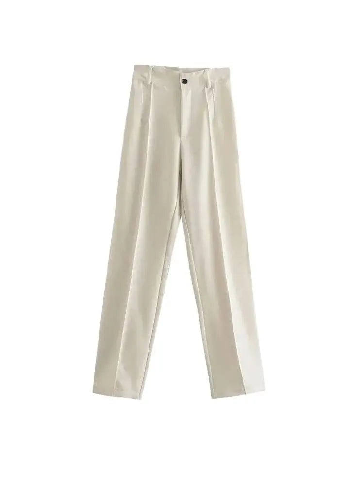 TRZA, pantalones rectos elegantes a la moda para oficina para Mujer, pantalones Vintage de cintura alta con cremallera, pantalones para Mujer