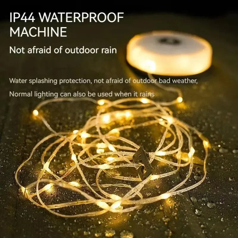 Luz de Camping 4 en 1, guirnalda de luces LED con carrete, lámpara de Camping USB para exteriores, luz LED nocturna reciclable para decoración de tienda de campaña y jardín