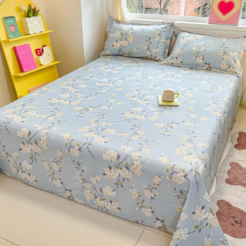 Sábana de algodón 100% con estampado de flores, sábanas dobles para niñas y niños, ropa de cama individual Queen King Size, 1 Uds.