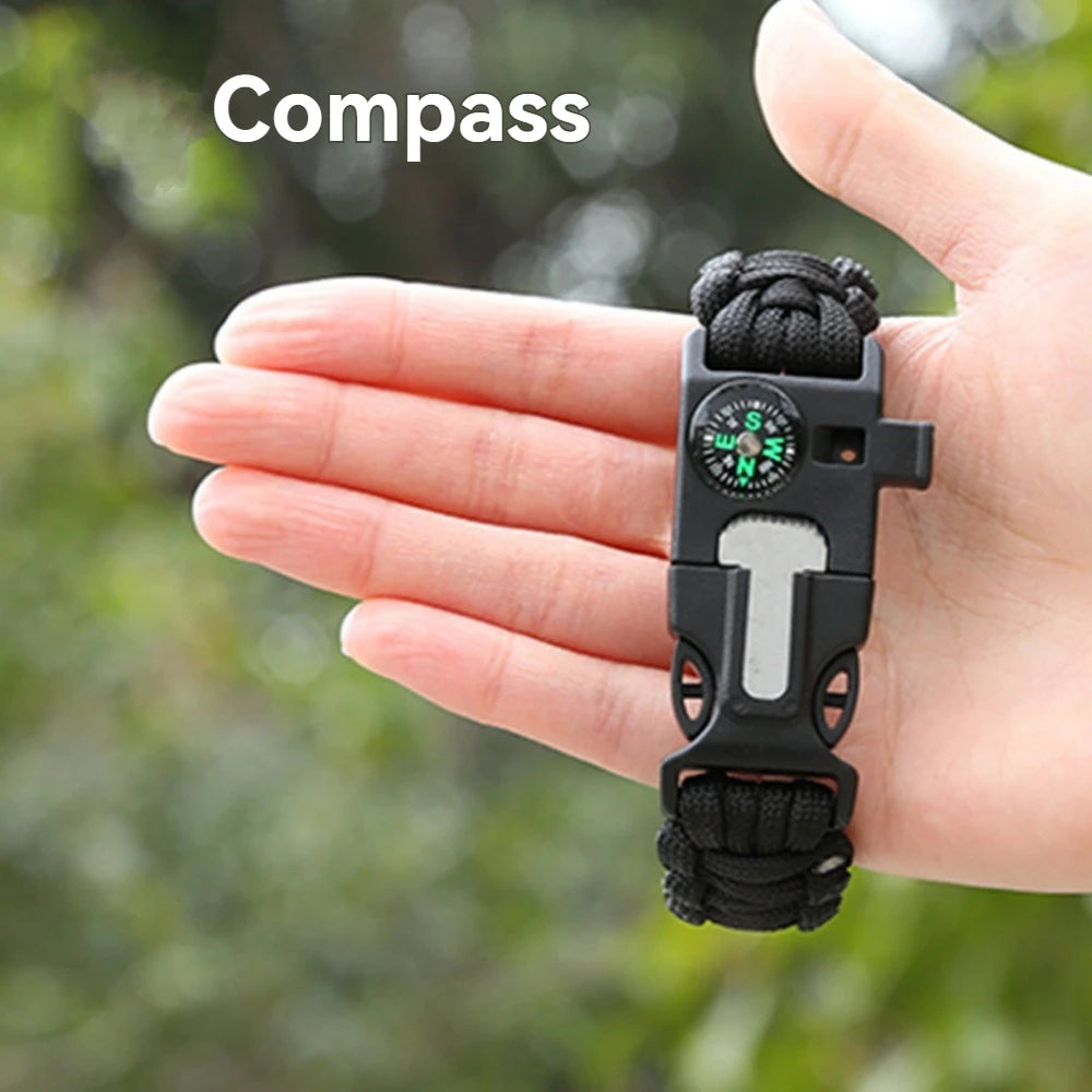 Pulsera de rescate de emergencia, cuerda tejida cinco en uno para muñeca, brújula, cuerda de mano de supervivencia, senderismo al aire libre, camping, viajes, ciclismo