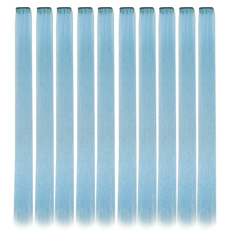 10 unids/pack de extensiones de cabello con Clip para fiesta de colores para niñas, postizos sintéticos de pelo liso de 22 pulgadas de colores Omber