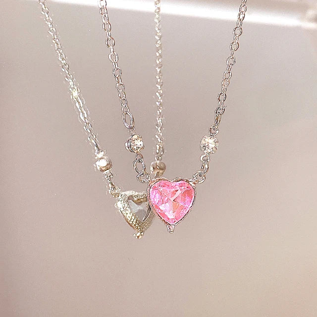 Collares con colgante de circonio y corazón de planeta rosa Y2K para mujer, collar de cadena de clavÃcula estética a la moda, regalo del DÃa de San ValentÃn, joyerÃa para fiesta