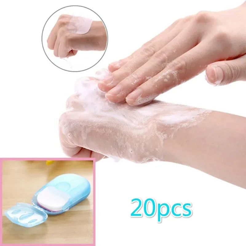 Jabón portátil de papel desechable para viajes, Camping, Mini jabones de limpieza para lavar, limpieza de manos para senderismo al aire libre, suministros al aire libre