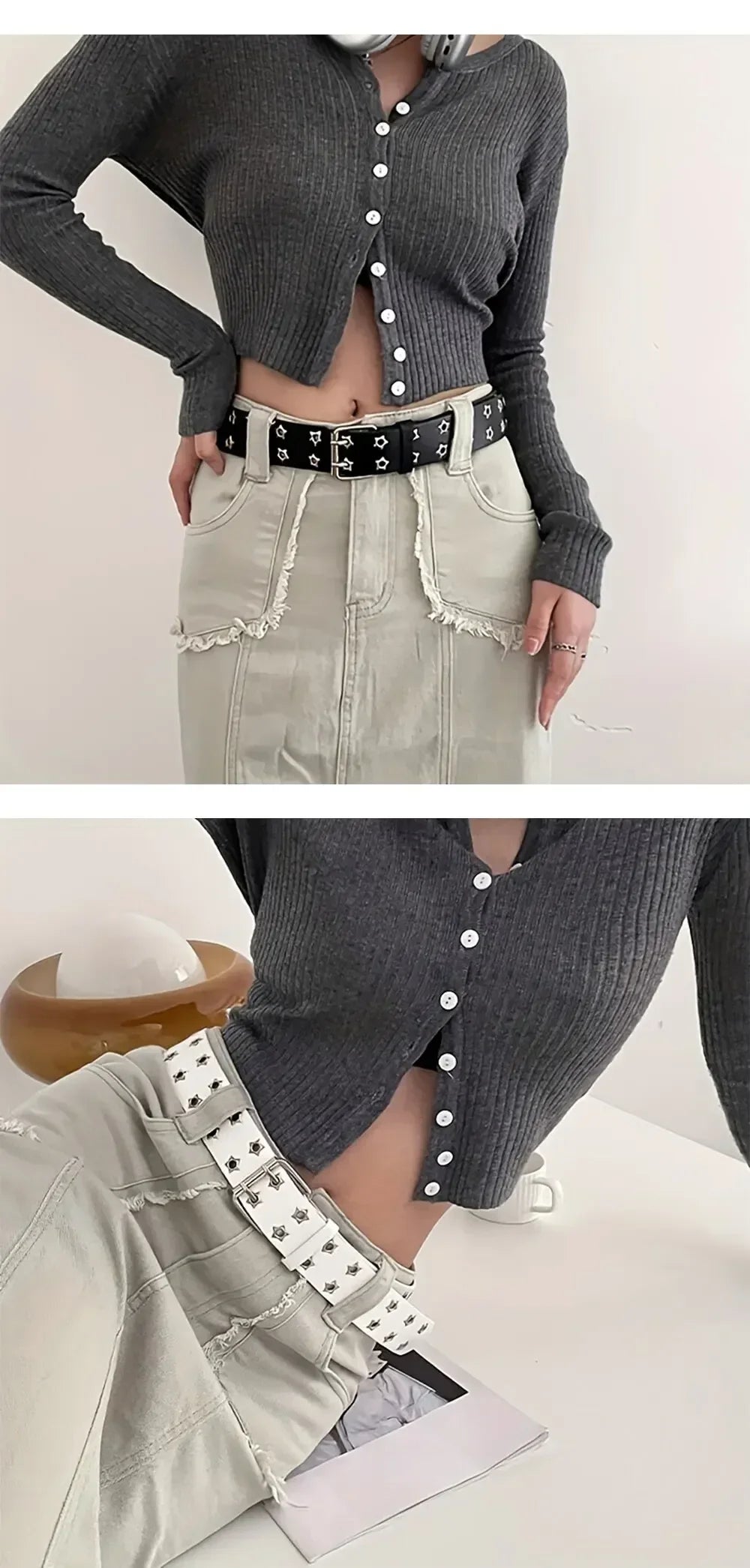 Nuevo cinturón con remaches de ojo de estrella estilo gótico hebilla de doble Pin hombre/mujer moda Casual estilo Punk Pu pretina de cuero para pantalones vaqueros Y2K