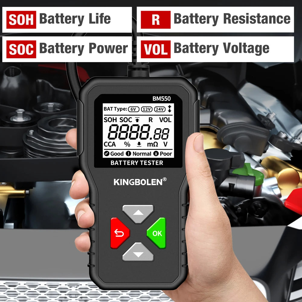 KINGBOLEN BM550, BM550 PLUS probador de baterÃa de coche 6V 12V 24V sistema de baterÃa detectar analizador de baterÃa automático herramienta de baterÃa de coche SOC SOH