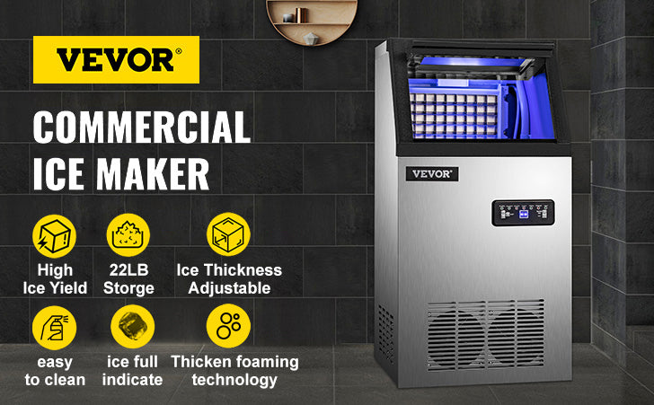 VEVOR Máquina para Hacer Hielo de Acero Inoxidable de Calidad Alimentaria, Trituradora de Máquina de Hielo Comercial, 280W, 68kg/24 horas, Panel de Control LCD Inteligente para Cafeterías y Bares