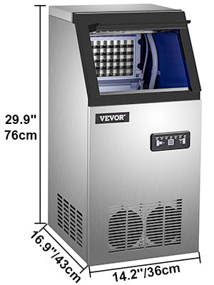 VEVOR Máquina para Hacer Hielo de Acero Inoxidable de Calidad Alimentaria, Trituradora de Máquina de Hielo Comercial, 280W, 68kg/24 horas, Panel de Control LCD Inteligente para Cafeterías y Bares