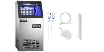 VEVOR Máquina para Hacer Hielo de Acero Inoxidable de Calidad Alimentaria, Trituradora de Máquina de Hielo Comercial, 280W, 68kg/24 horas, Panel de Control LCD Inteligente para Cafeterías y Bares