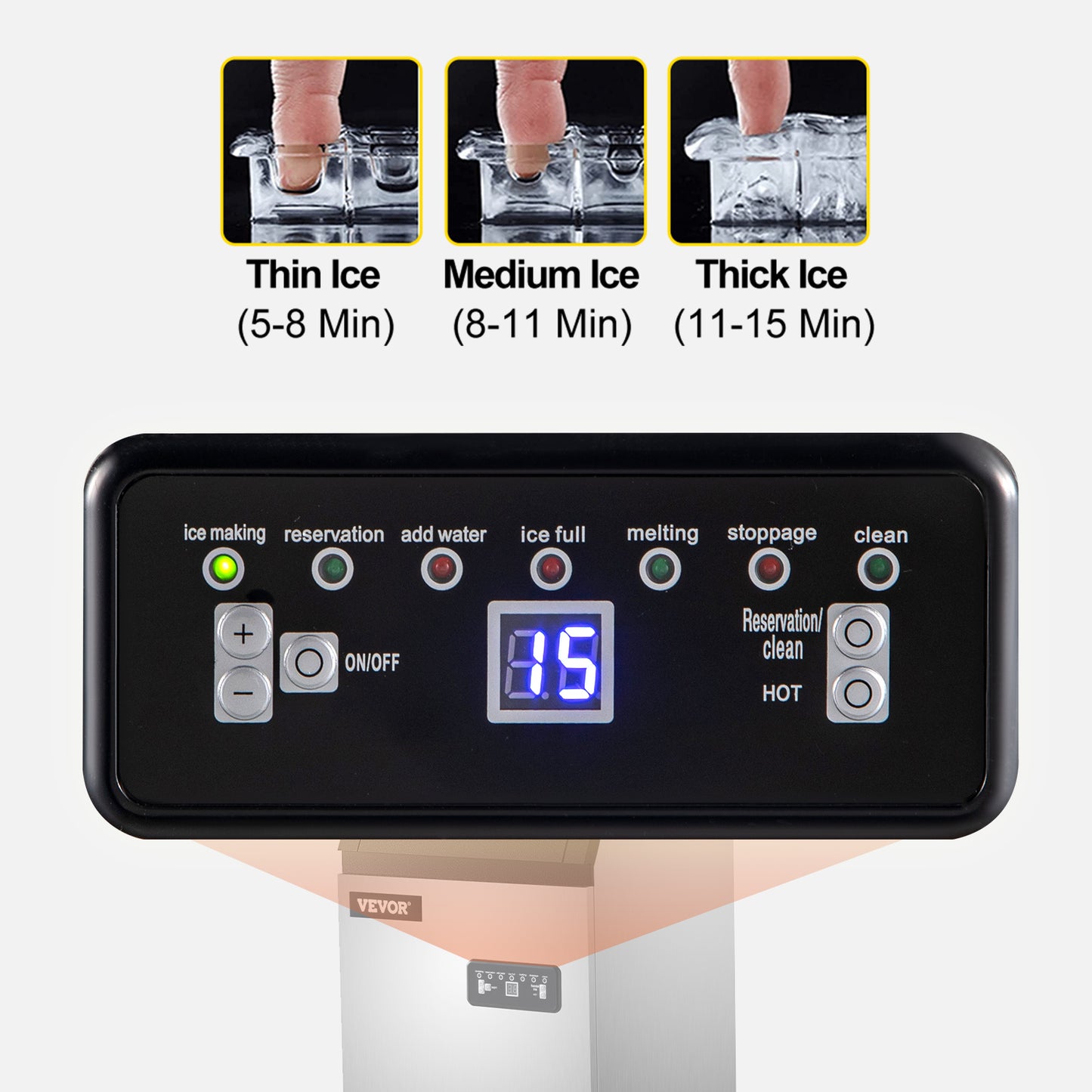 VEVOR Máquina para Hacer Hielo de Acero Inoxidable de Calidad Alimentaria, Trituradora de Máquina de Hielo Comercial, 280W, 68kg/24 horas, Panel de Control LCD Inteligente para Cafeterías y Bares