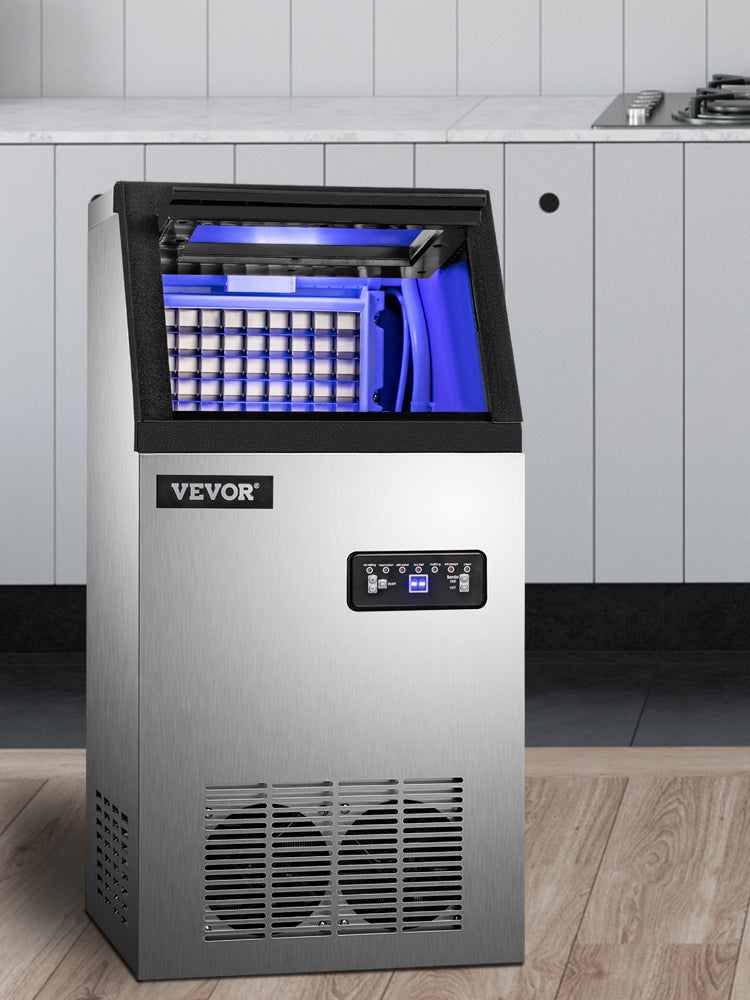 VEVOR Máquina para Hacer Hielo de Acero Inoxidable de Calidad Alimentaria, Trituradora de Máquina de Hielo Comercial, 280W, 68kg/24 horas, Panel de Control LCD Inteligente para Cafeterías y Bares