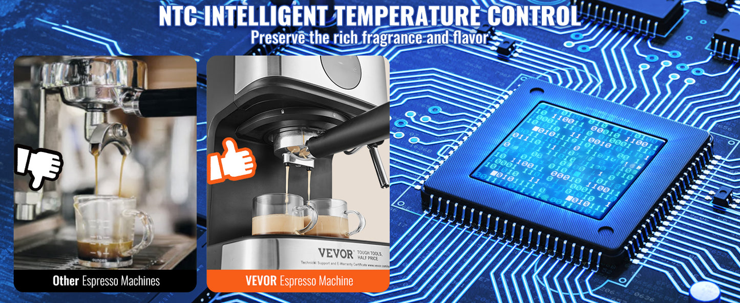VEVOR-máquina de café y Espresso con Espumador de leche, máquina de café semiautomática profesional, varita de vapor, 15 Bar