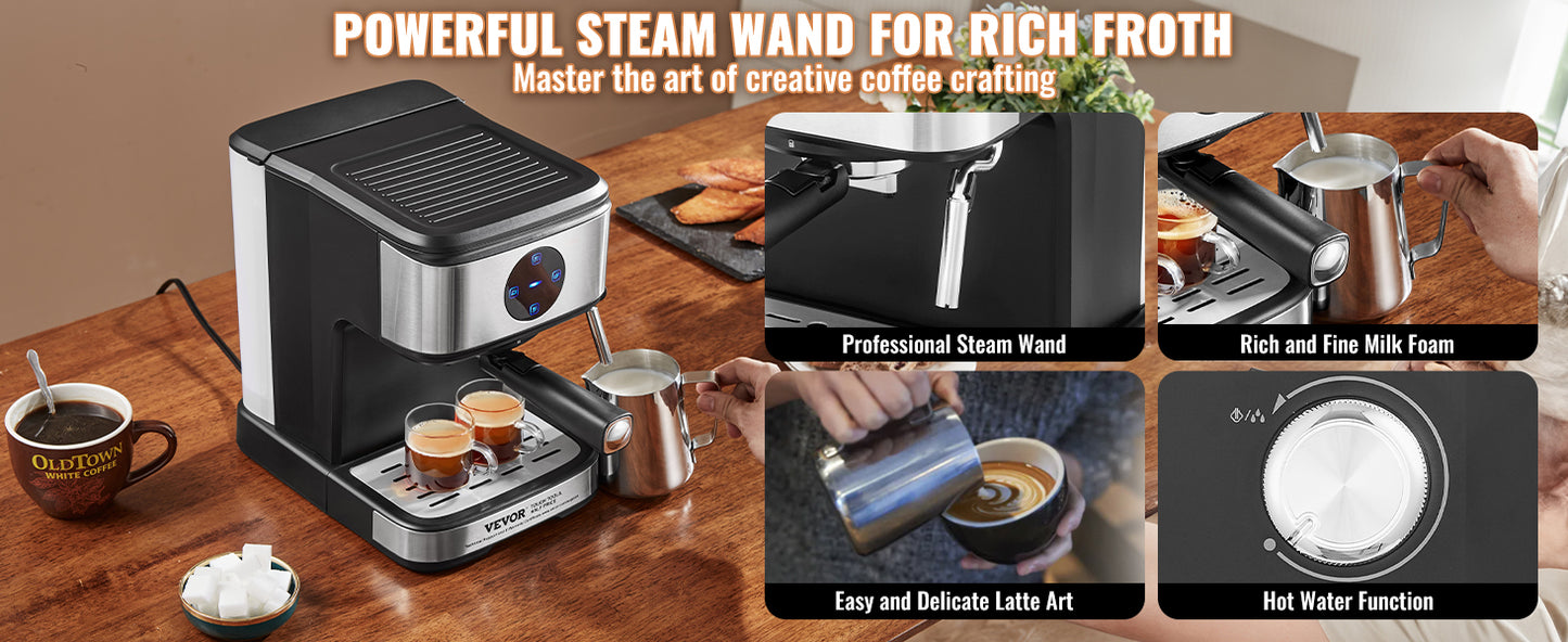 VEVOR-máquina de café y Espresso con Espumador de leche, máquina de café semiautomática profesional, varita de vapor, 15 Bar