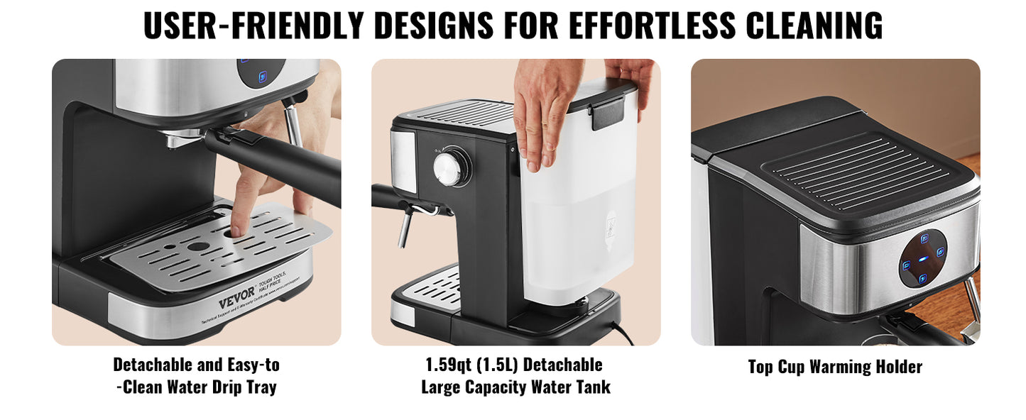 VEVOR-máquina de café y Espresso con Espumador de leche, máquina de café semiautomática profesional, varita de vapor, 15 Bar