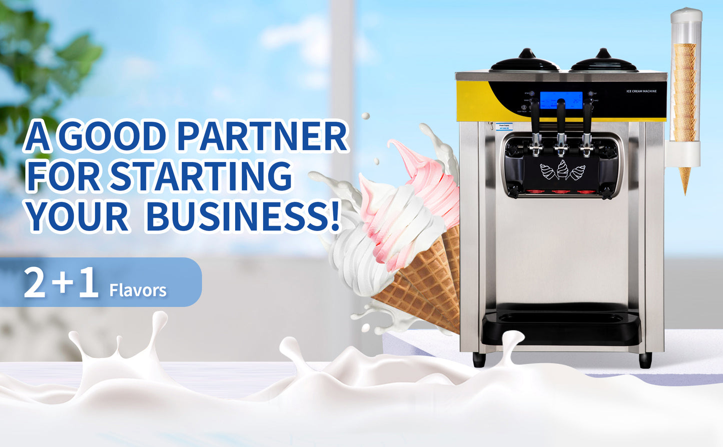 SucceBuy-máquina para hacer helados, rendimiento de 22-30L/H, 2200W, máquina de servicio suave para encimera, yogur helado para restaurante, Snack Bar