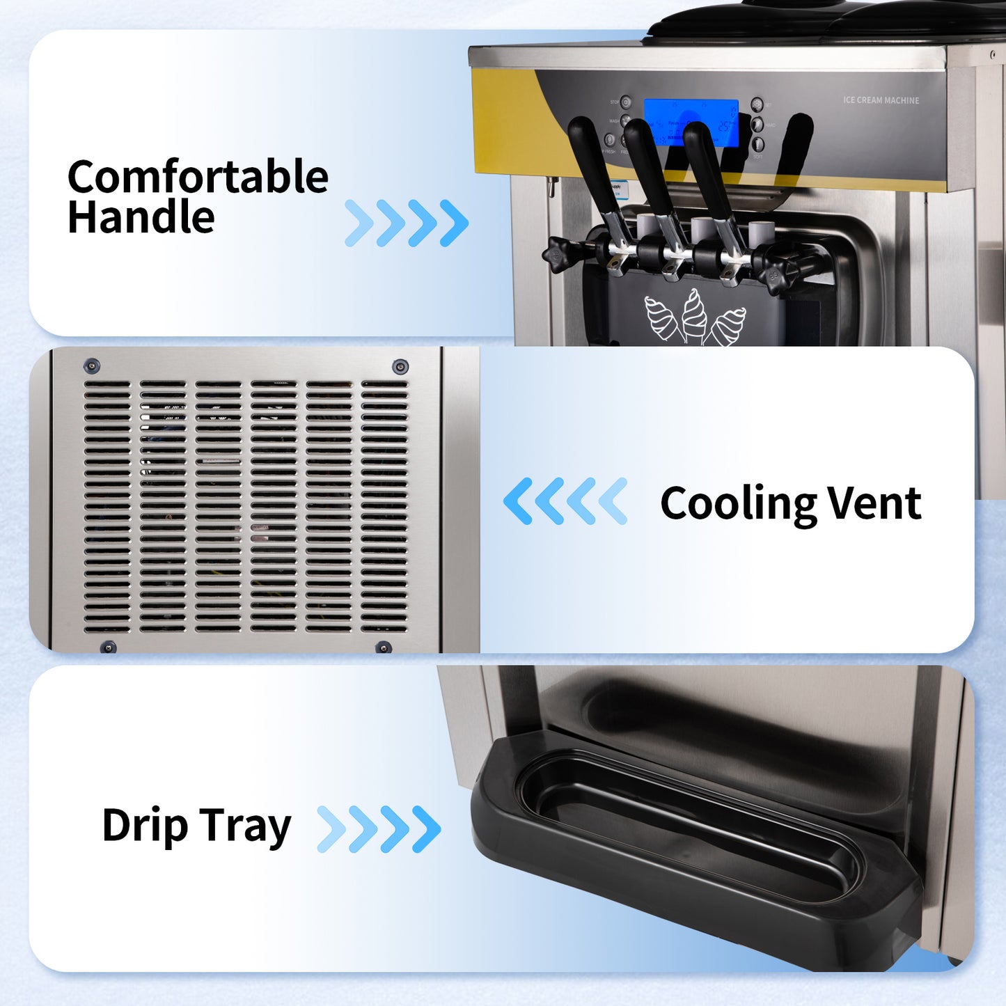 SucceBuy-máquina para hacer helados, rendimiento de 22-30L/H, 2200W, máquina de servicio suave para encimera, yogur helado para restaurante, Snack Bar