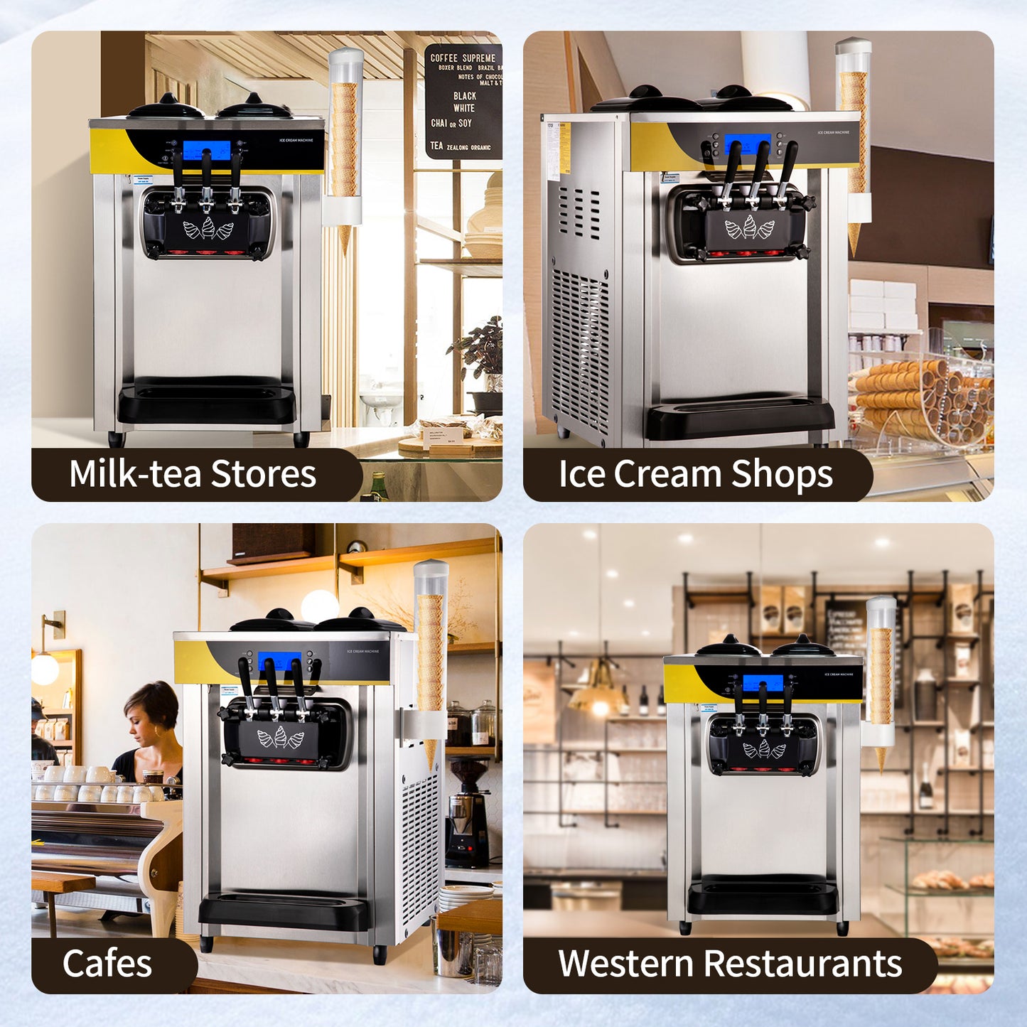 SucceBuy-máquina para hacer helados, rendimiento de 22-30L/H, 2200W, máquina de servicio suave para encimera, yogur helado para restaurante, Snack Bar