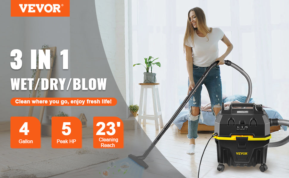 VEVOR-aspiradora portátil en seco y húmedo, 15L, para coche y electrodomésticos, potente aspirador de succión de 1200W y soplador de aire