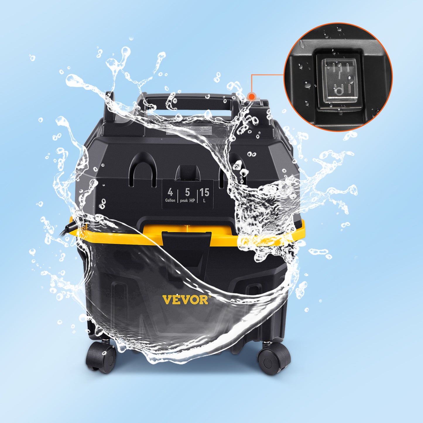 VEVOR-aspiradora portátil en seco y húmedo, 15L, para coche y electrodomésticos, potente aspirador de succión de 1200W y soplador de aire