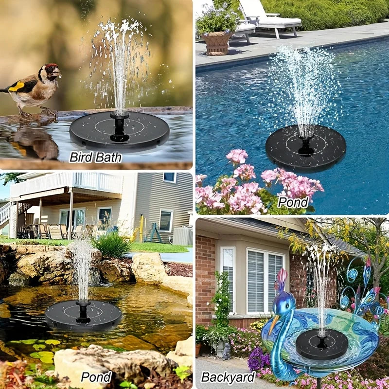 Fuente automática alimentada por energía solar con 6 boquillas, para baño de pájaros azules para jardines, peceras y uso en exteriores, para flujo de agua continuo