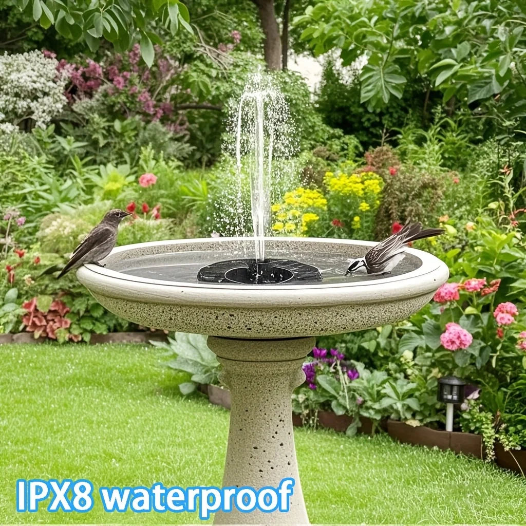 Fuente automática alimentada por energía solar con 6 boquillas, para baño de pájaros azules para jardines, peceras y uso en exteriores, para flujo de agua continuo