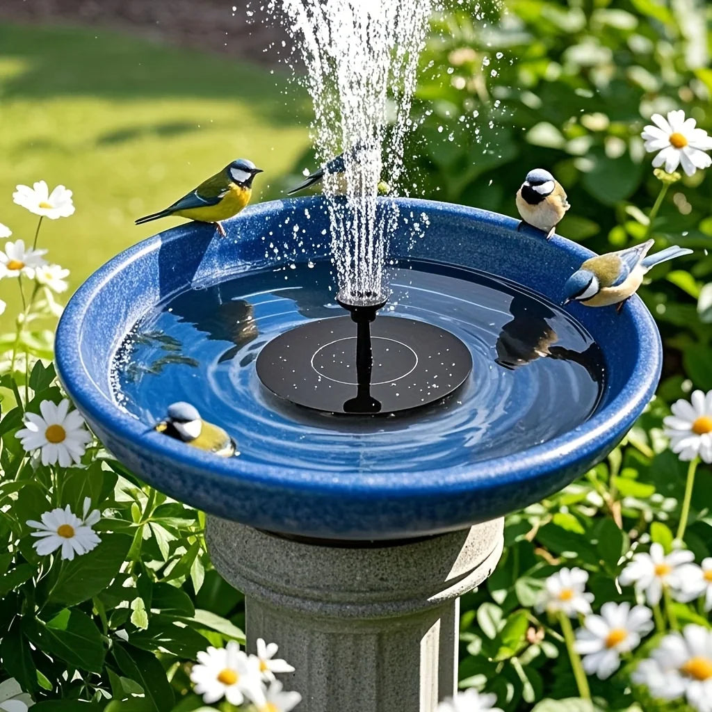 Fuente automática alimentada por energía solar con 6 boquillas, para baño de pájaros azules para jardines, peceras y uso en exteriores, para flujo de agua continuo
