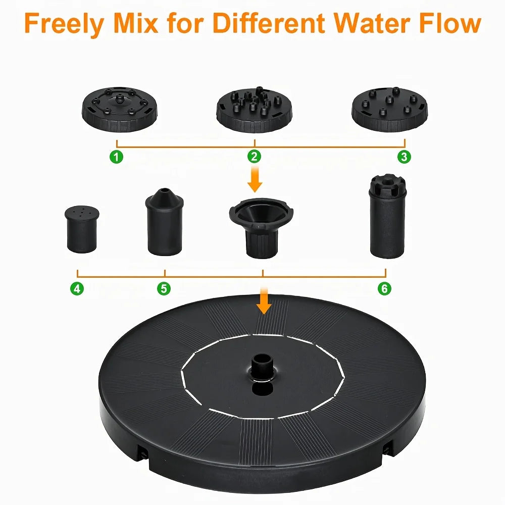 Fuente automática alimentada por energía solar con 6 boquillas, para baño de pájaros azules para jardines, peceras y uso en exteriores, para flujo de agua continuo