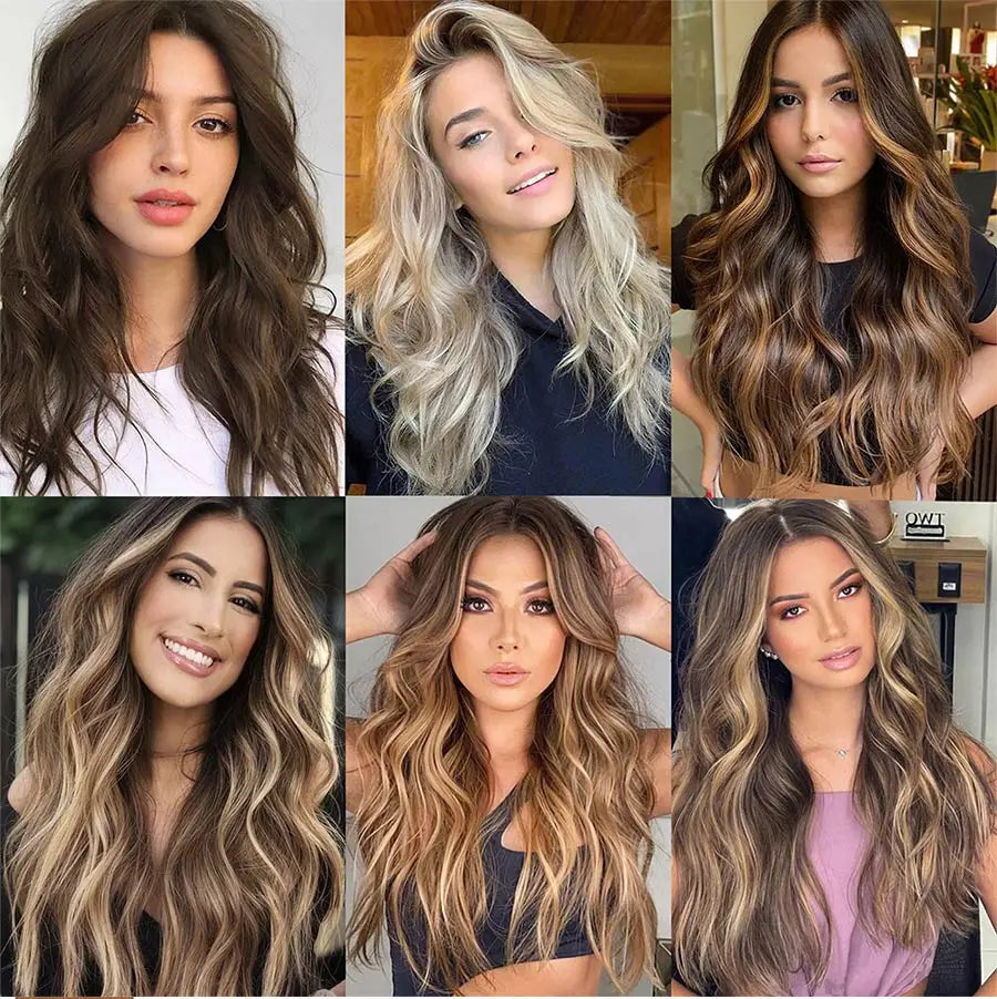 4 unids/set 20 pulgadas Clip de pelo sintÃ©tico en postizos gruesos y largos ondulados para mujeres extensiones de cabello sintÃ©tico de cabeza completa postizos ombrÃ©