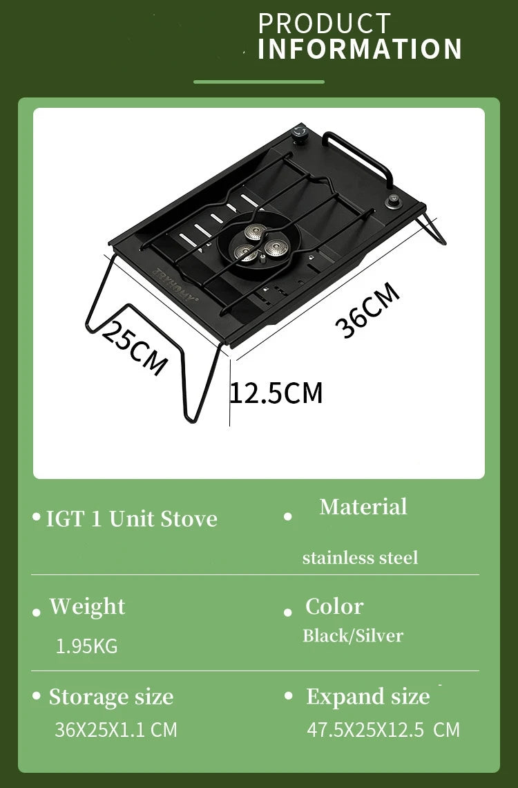 Estufa de Gas para acampar Igt, 1 unidad, quemador de Gas IGT de alta potencia de 8000W, parrilla de brasero plegable, quemador de acero inoxidable, cocina