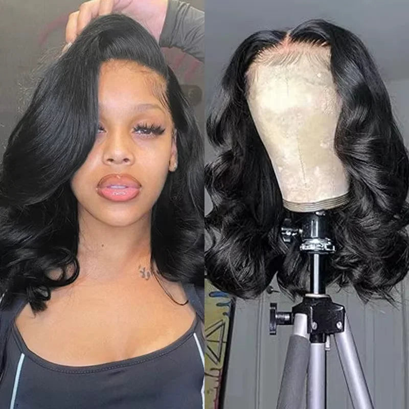 Peluca Frontal de encaje HD 250% ondulada, peluca Bob corto, cabello humano sin pegamento, cabello humano ondulado 13x4, pelucas frontales de encaje transparente para mujeres