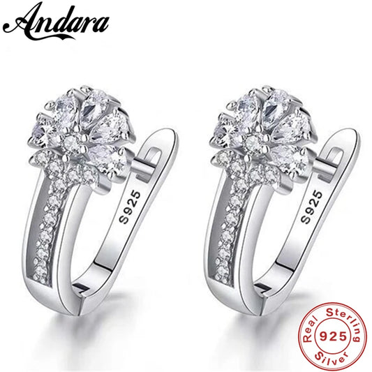Joyería Fina, pendientes de plata de ley 925 con incrustaciones de pendientes de flores de cristal de circón, joyería encantadora para mujer, regalo de compromiso