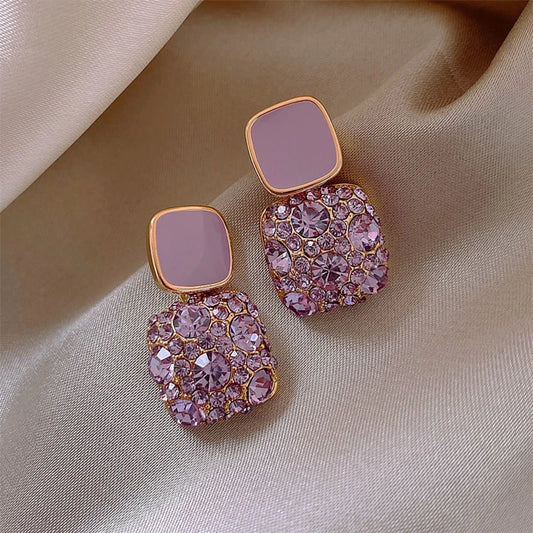 Nuevos pendientes geomÃ©tricos de cristal brillante pÃºrpura Vintage para mujer, pendientes de gota finos y encantadores, joyerÃ­a
