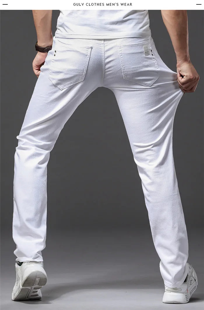 Pantalones vaqueros blancos para hombre, moda informal, estilo clÃ¡sico, ajustados, suaves, pantalones elÃ¡sticos avanzados de marca masculina