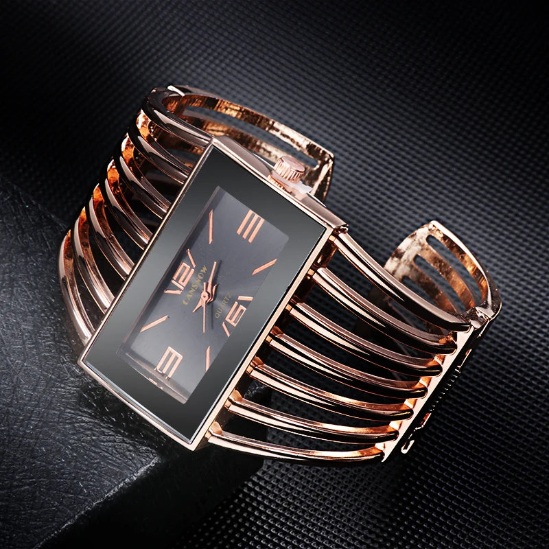 Reloj CANSNOW para mujer, reloj de pulsera de oro rosa a la moda de lujo, reloj de vestir para mujer, reloj de pulsera para mujer Saati para niñas, Relojes