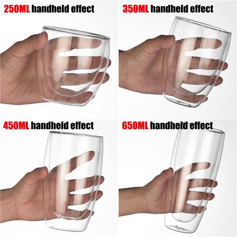 1-6 uds 80-450ML resistente al calor taza de cristal de té de doble pared cerveza café hecho a mano creativo bebida fría juego de vajilla transparente