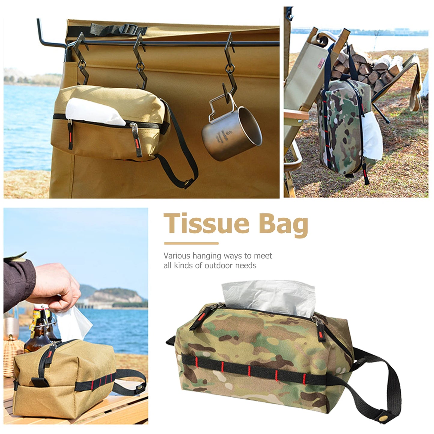 Caja de pañuelos de tela Oxford impermeable, dispensador de pañuelos faciales, soporte de caja, bolsa de almacenamiento para acampar al aire libre y senderismo