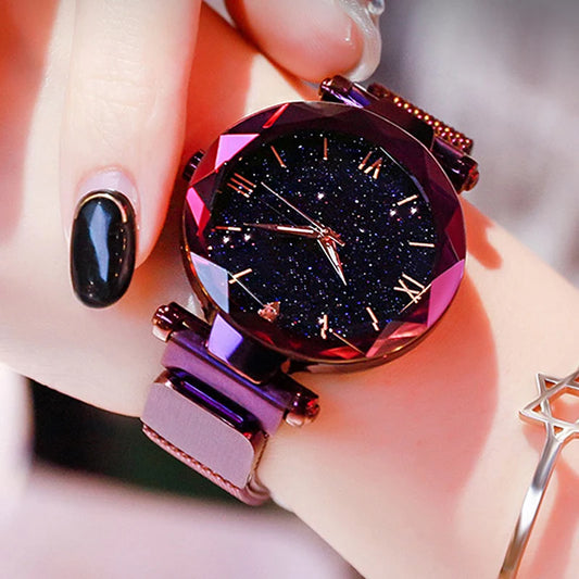 Reloj de Mujer de lujo cielo estrellado cielo relojes de Mujer magnético de la correa de malla de banda Reloj de moda de mujeres vestido Reloj Zegarek Damski