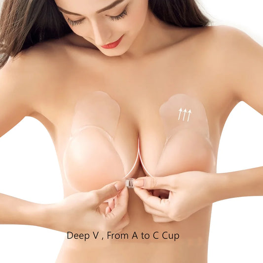 WEICHENS-Sujetador autoadhesivo de realce sin tirantes, sujetador adhesivo Invisible, sujetador de silicona reutilizable para mujer, vestido sin espalda de verano