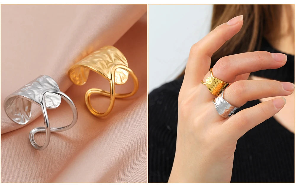 Skyrim-anillos de acero inoxidable para mujer, corazÃ³n geomÃ©trico, estÃ©tico, ajustable, abierto, joyerÃ­a de fiesta, regalos al por mayor