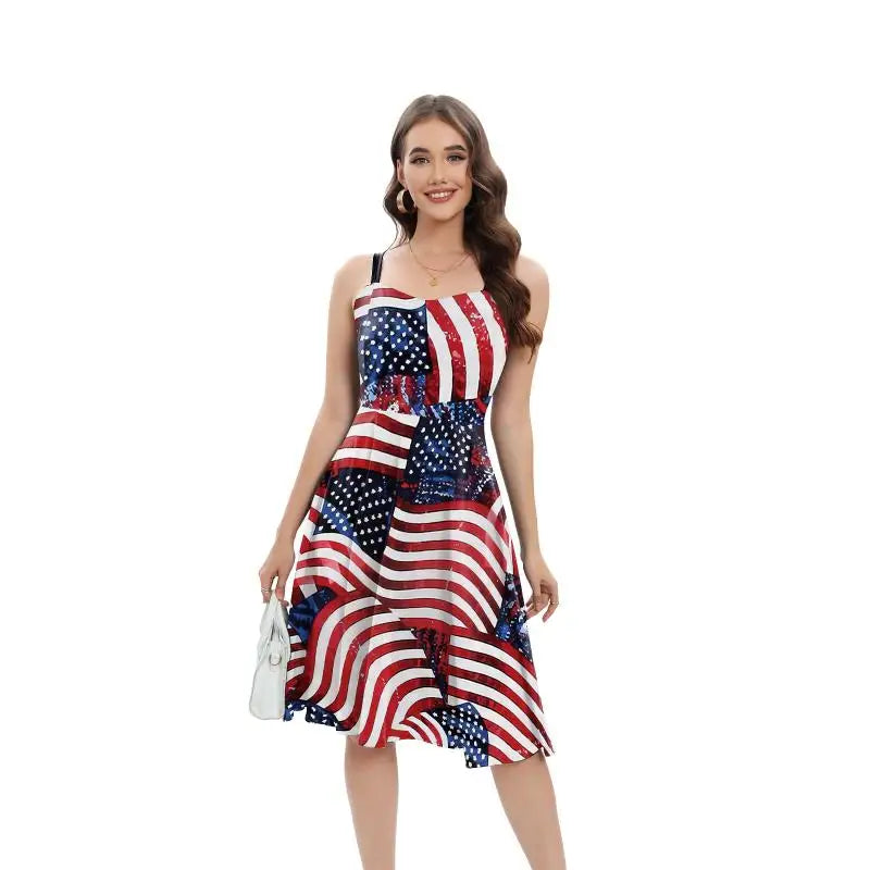 [Eres mi secreto] vestido de DÃƒÂ­a de la independencia para mujer, vestido de fiesta de carnaval, vestido antideslizante, patrÃƒÂ³n de bandera para adultos, vestido Rockabilly de lujo para Halloween